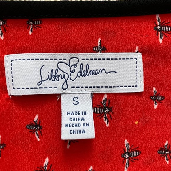 Libby Edelman Red Bumblebee Split Neck Tassel Popover Blouse - Picture 10 of 10